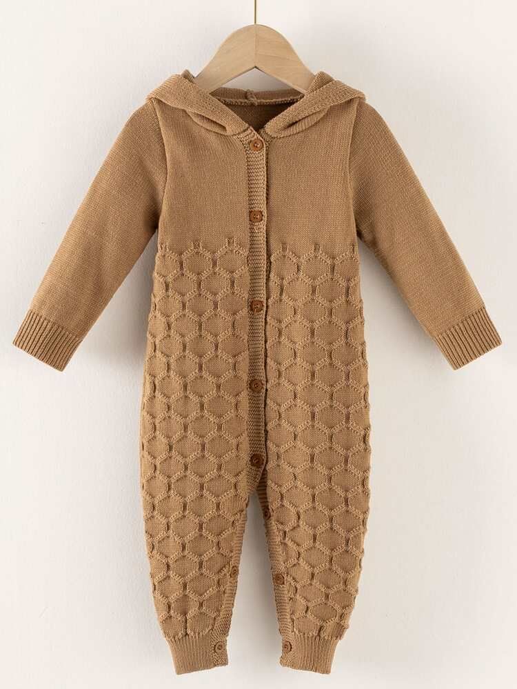 Baby Hooded Geo Knit Jumpsuit | SHEIN