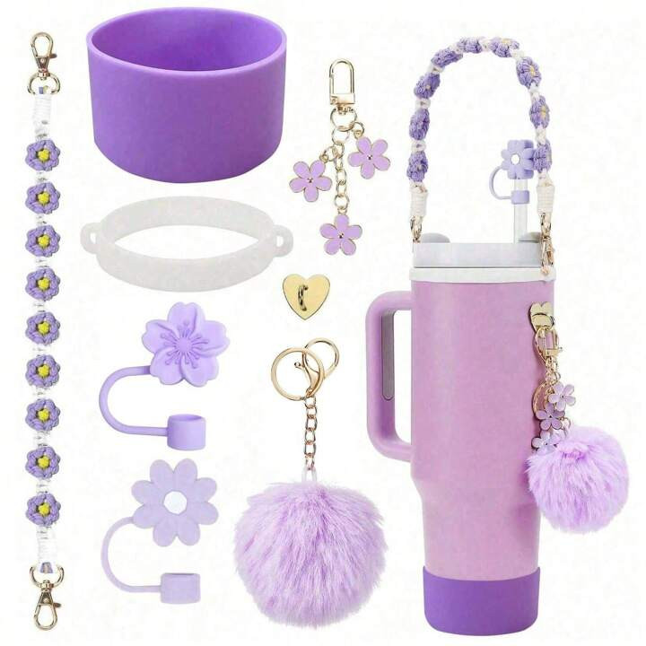 7pcs Stanleys Cup Accessories Set - Water Bottle Handle Strap, Siliocne Stanely Cup Boot, Siliocn... | SHEIN