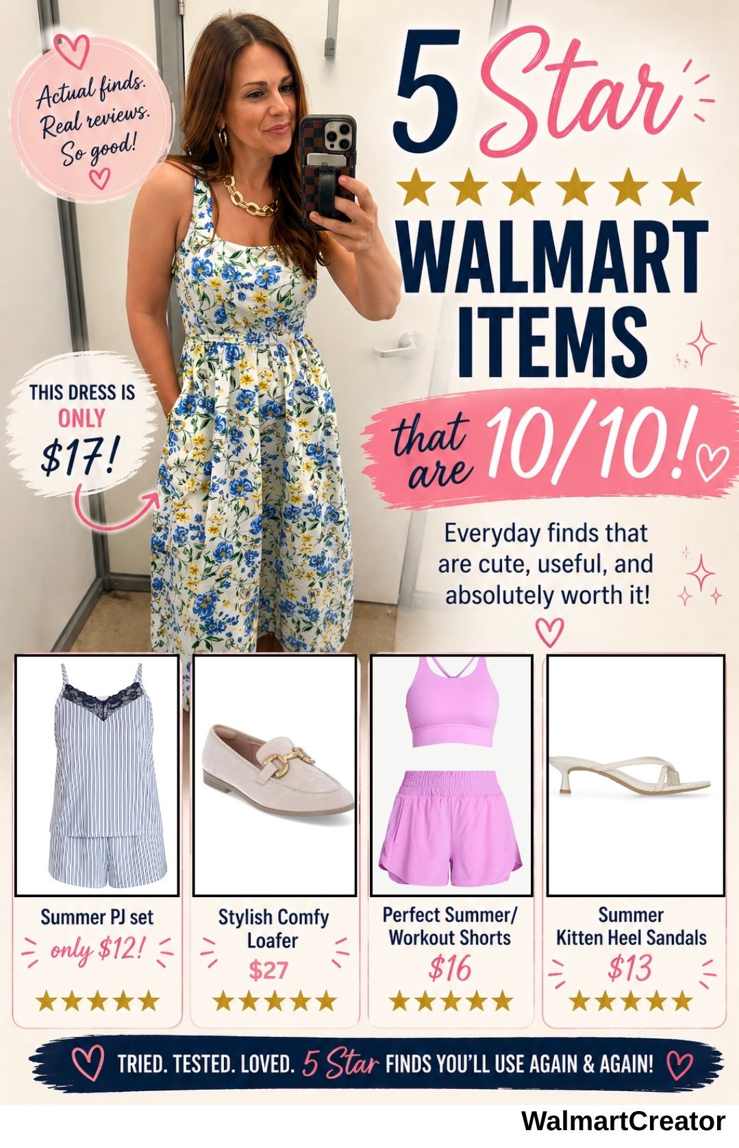 Recent Walmart finds that are 10/10!! Kitten Sandal heels, summer pajamas, workout shorts, summer dress perfect for Mother’s Day or church! And the perfect loafers / so comfy! 

#LTKmomlife #LTKdayinmylife #LTKMothersDay