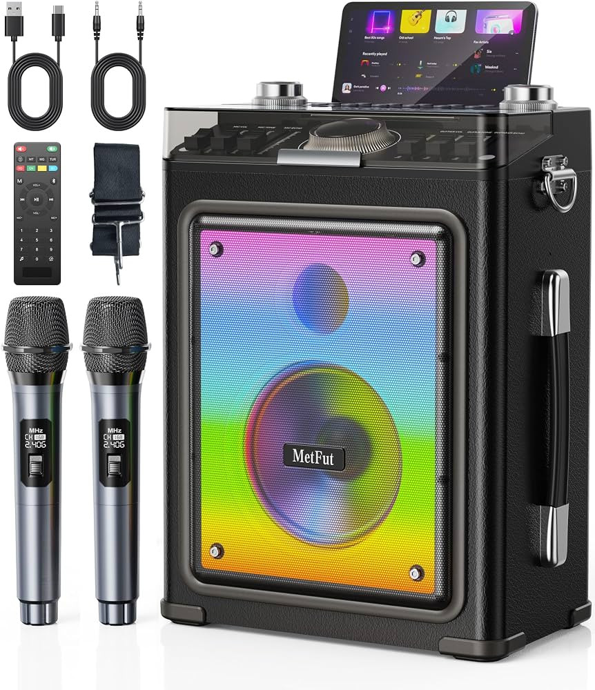 Karaoke Machine for Adults with 2 Wireless Microphones & Guitar Input, Professional Bluetooth 5.3... | Amazon (US)