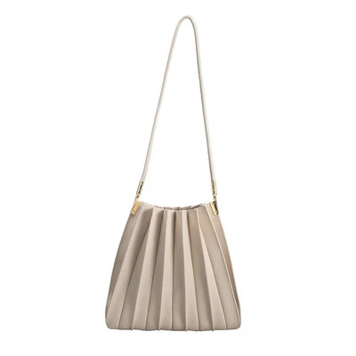 Carrie Bone Pleated Vegan Leather Shoulder Bag | Melie Bianco