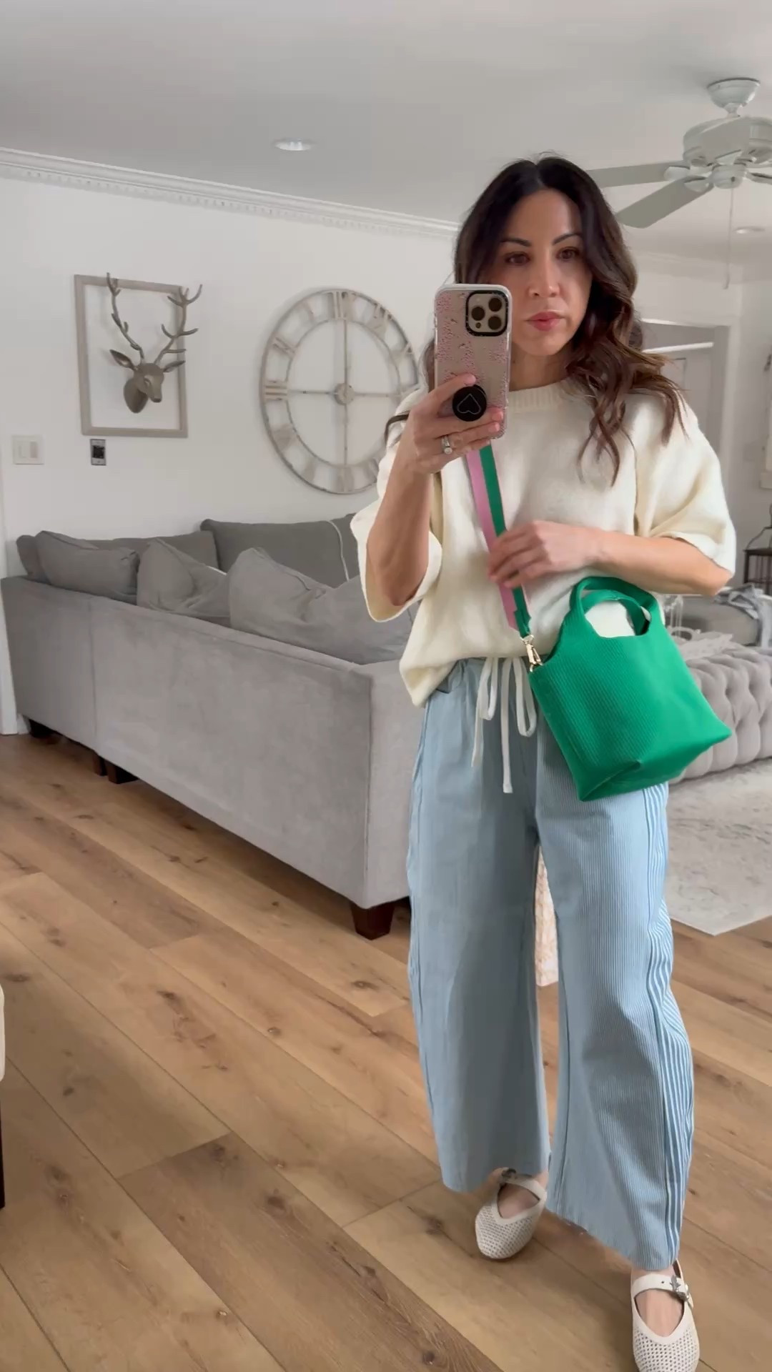 Spring bag, Crossbody bag. Small sweater. Small barrel pants.

#LTKSaleAlert #LTKootd #LTKOver40