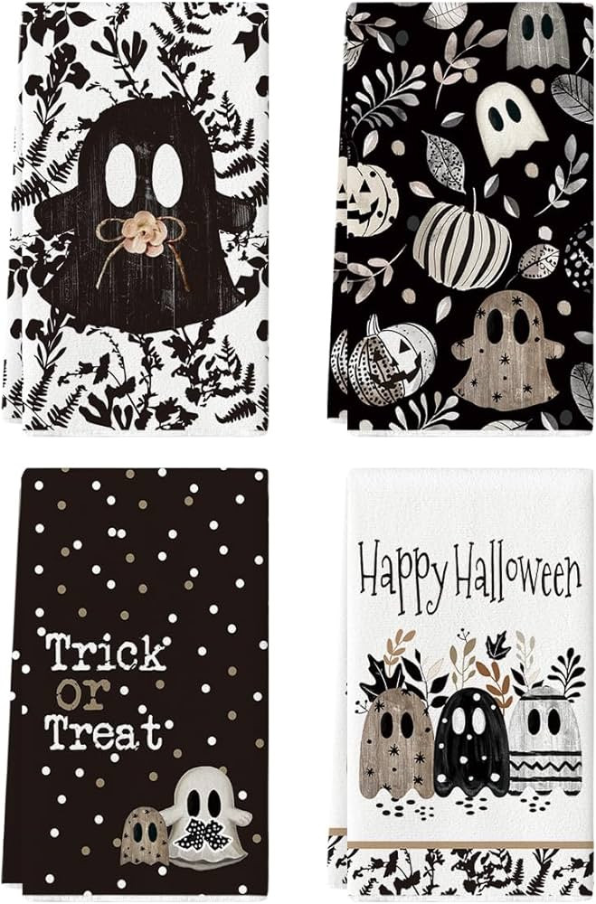 Artoid Mode Polka Dot Black Ghost Pumpkin Halloween Kitchen Towels Dish Towels, 18x26 Inch Farmho... | Amazon (US)