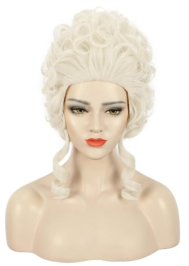 Women Short White Blonde Curly Wig Queen Wig Colonial Wig Halloween Party Costume Wig | Amazon (US)