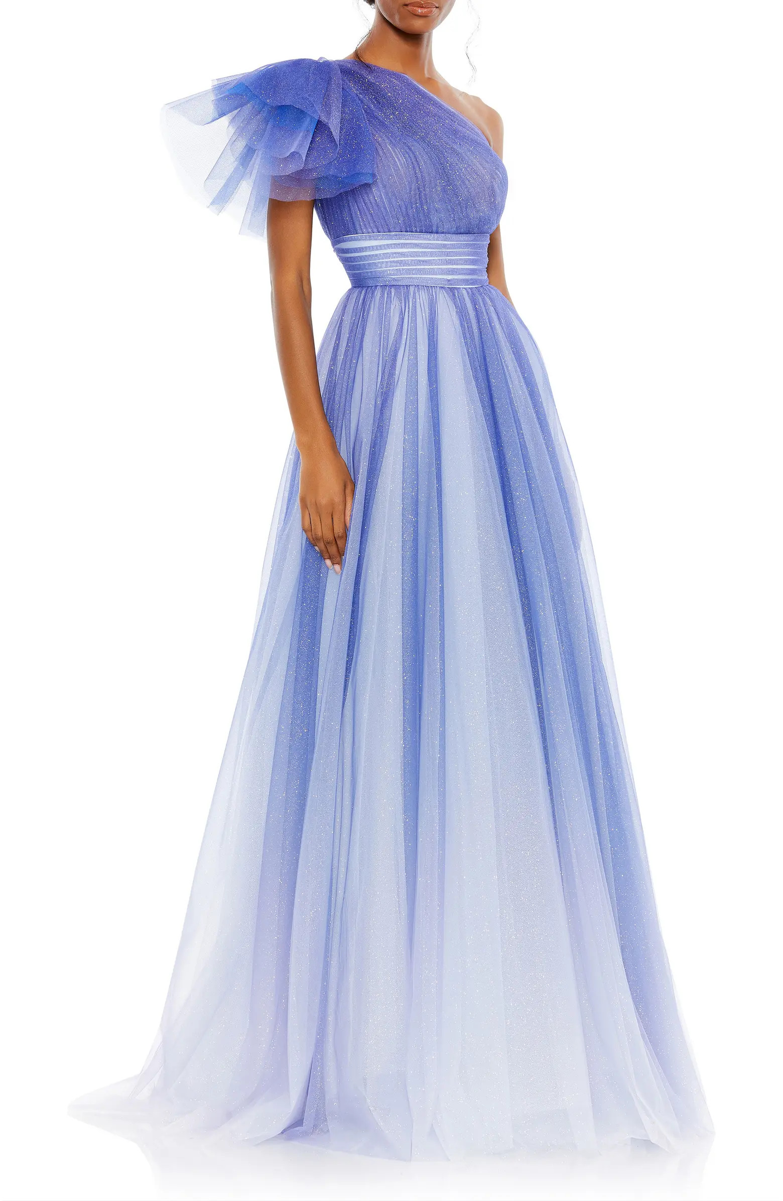 Glitter Ombre Ruffled One Shoulder Ballgown | Nordstrom