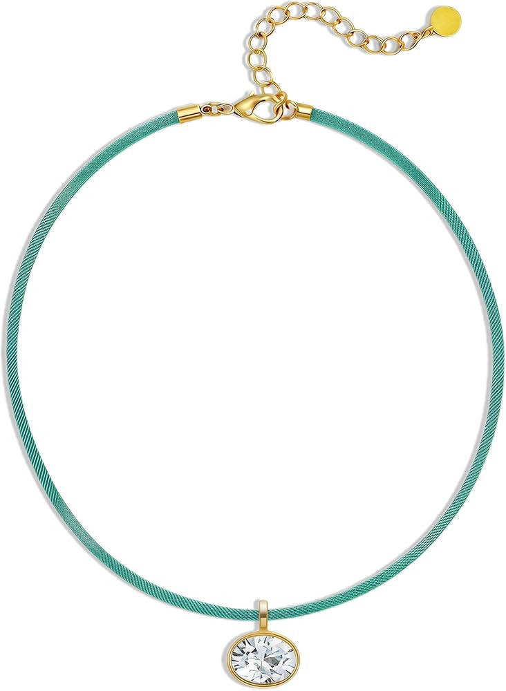 Cord Necklace for Women, Rope with Oval CZ Charm | Amazon (US)