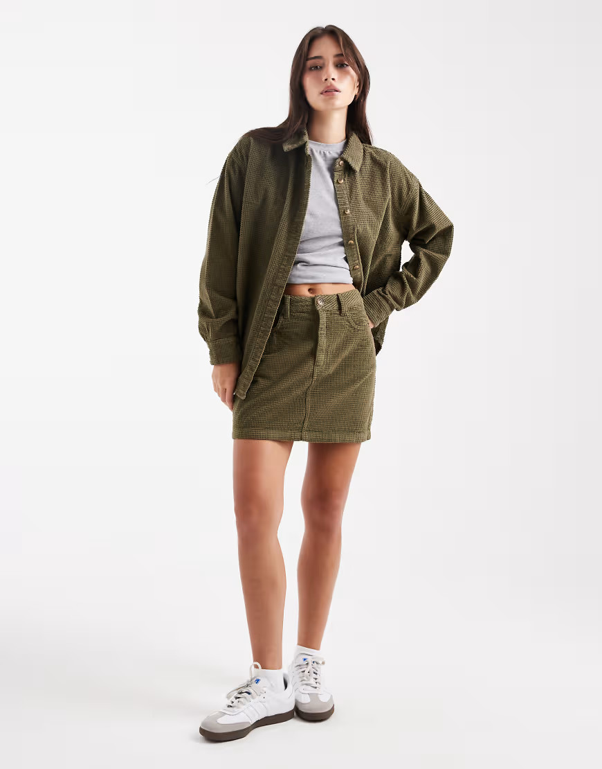 ASOS DESIGN mini skirt in bubble cord in khaki-Green | ASOS (Global)