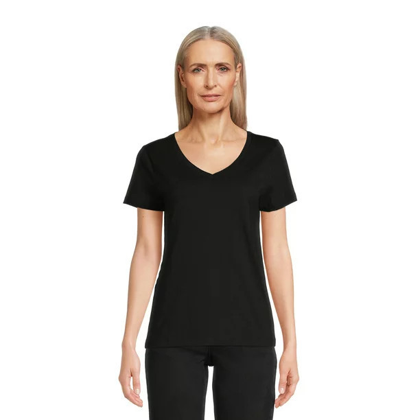 Time and Tru Women's Cotton V-Neck T-Shirt | Walmart (US)