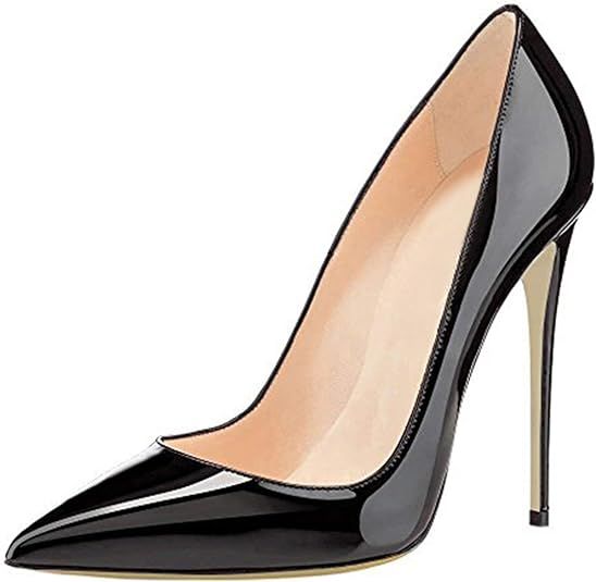 COLETER Women's Sexy Pointed Toe High Heels,4.72 inch/12cm Patent Leather Pumps,Wedding Dress Sho... | Amazon (US)