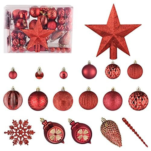 ILLUMINEW 100Pcs Christmas Ornaments Set, Shatterproof Christmas Ball Ornaments, Xmas Seasonal Decorative Assorted Baubles Pendants for Christmas Tree Party Holiday Indoor Decor（Red） | Amazon (US)