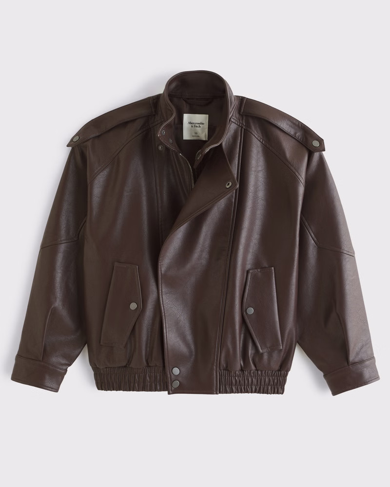 Abercrombie & Fitch Women's Vegan Leather Bomber Jacket in Brown - Size M | Abercrombie & Fitch (US)