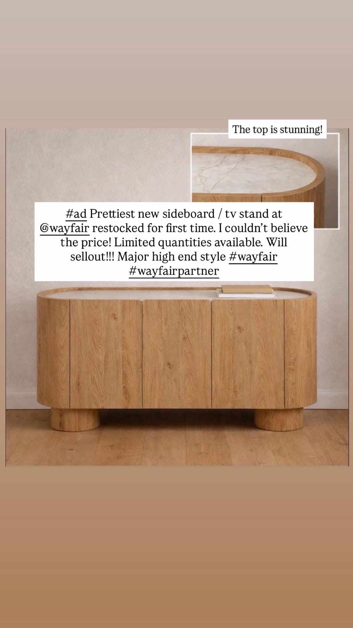 #ad Prettiest new sideboard / tv stand at @Wayfair  restocked for first time. I couldn’t believe the price! Limited quantities available. Will sellout!!! Major high end style #wayfair #wayfairpartner