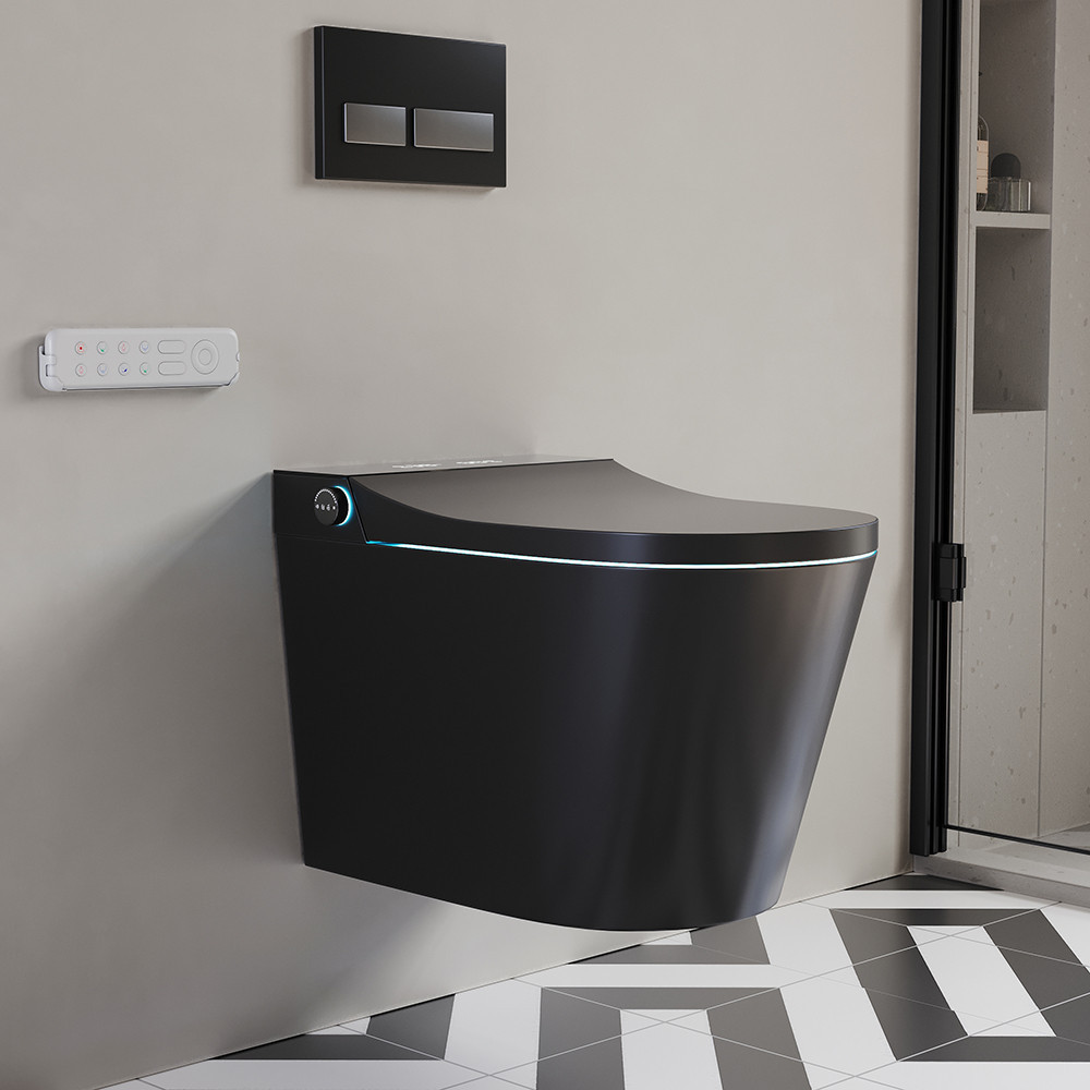 Elongated One-Piece Smart Toilet Wall Mounted 1.58 GPF with In-Wall Tank & Carrier System | Homary