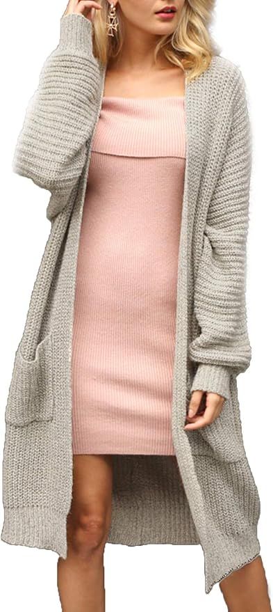 Simplee Women's Casual Open Front Long Sleeve Knit Cardigan Sweater Coat with Pockets | Amazon (US)
