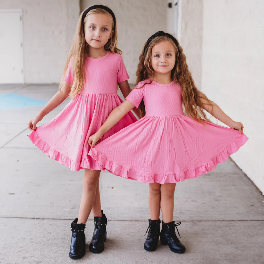 BUBBLEGUM RIB DREAM RUFFLE DRESS | Dream Big Little Co.
