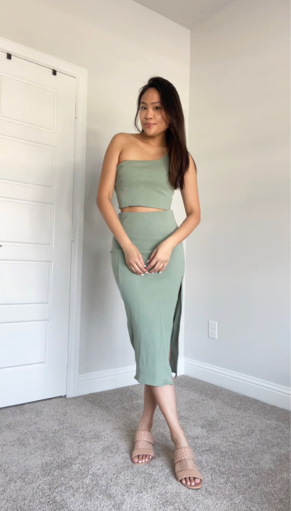 Two piece set, 2 piece set, summer outfit, ribbed dress, maxi skirt, pencil skirt, one shoulder top, sage green, summer fashion, outfit inspo, minimal style, date night outfit, casual style, casual outfit

#LTKunder100 #LTKstyletip