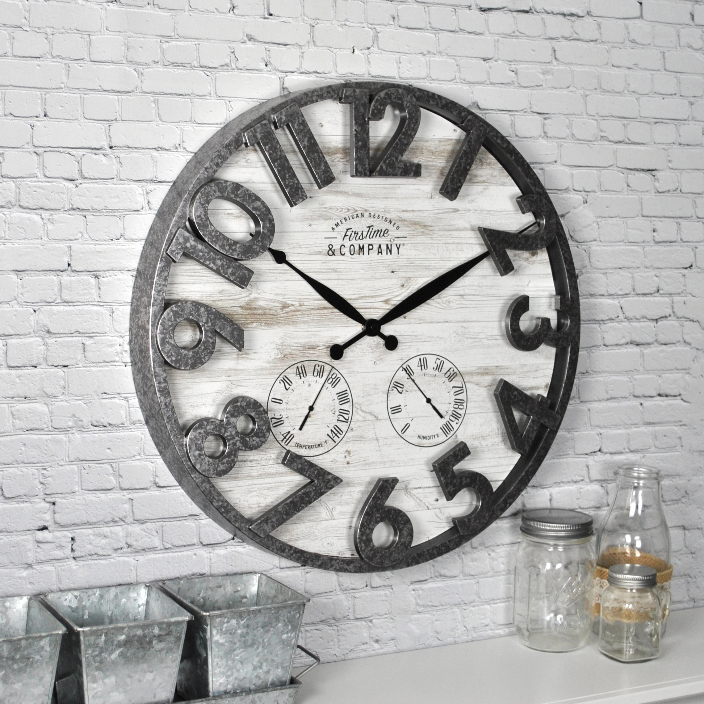 FirsTime & Co. Shiplap Farmhouse Outdoor Wall Clock, Plastic, 18 x 2.5 x 18 in, American Designed | Bed Bath & Beyond