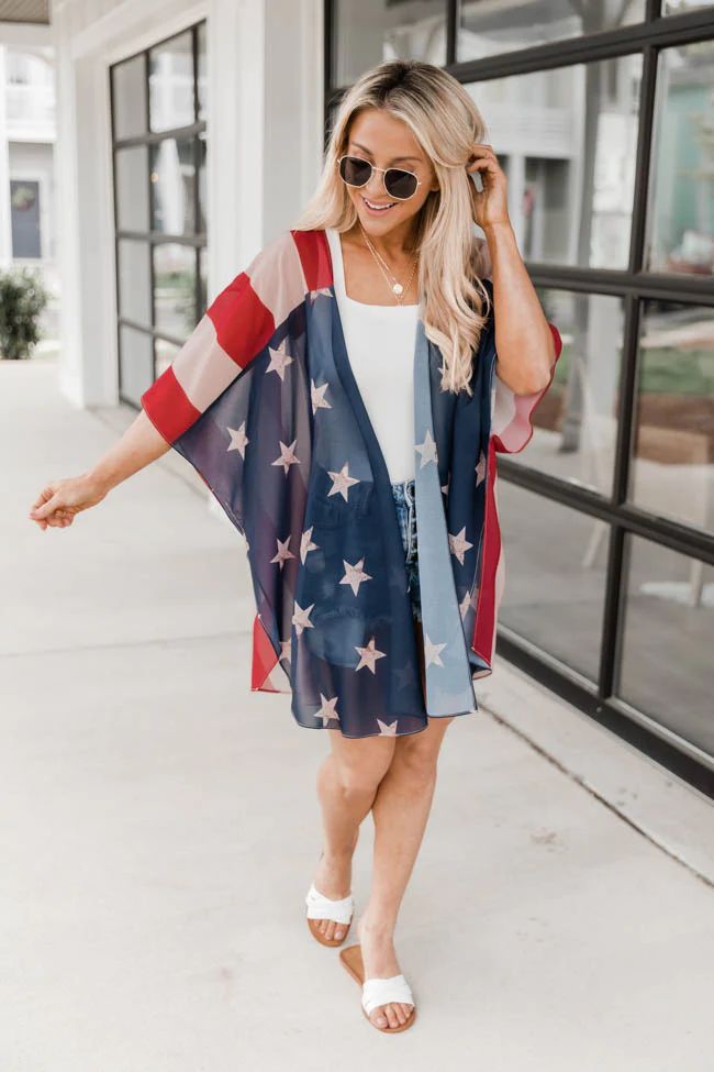 Charmed Lifestyle American Flag Kimono FINAL SALE | The Pink Lily Boutique
