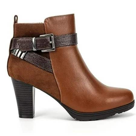 Pennysue Women s Brown Short Boots Thin Chunky Heel Zipper Ankle Booties Size 7.5 | Walmart (US)