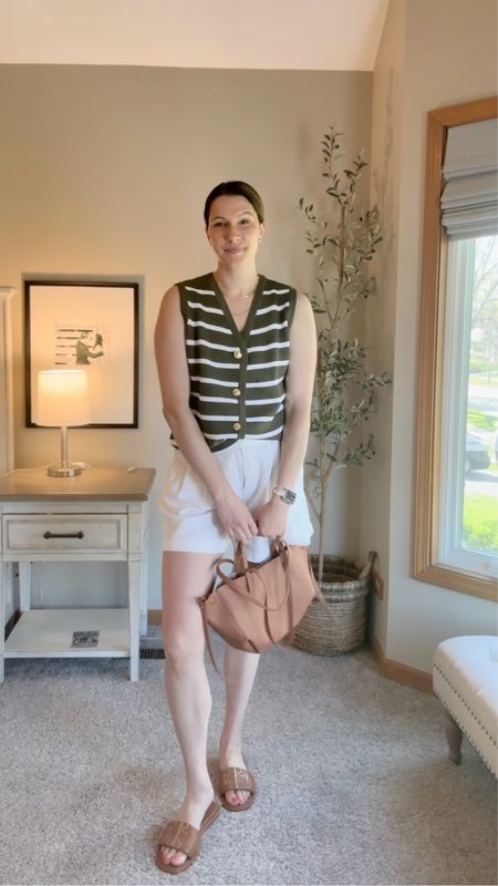 Sweater vest and white linen shorts so good for those casual summer looks

White linen shorts, striped sweater vest, Amazon finds, brown slides, brown tote, work tote, casual chic, tall girl outfits

#LTKMidsize #LTKSeasonal #LTKFindsUnder50