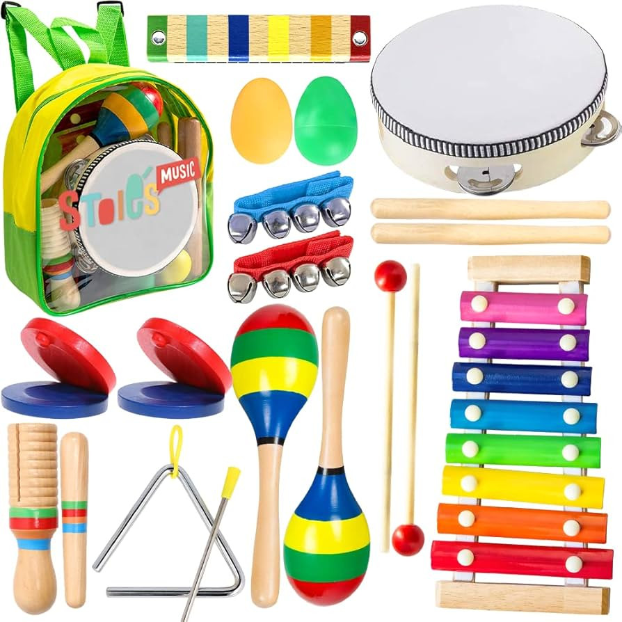 Stoie's Kids Musical Instruments Set 19 pcs for Toddler Ages 3-5 - Baby Wooden Percussion Musical... | Amazon (US)