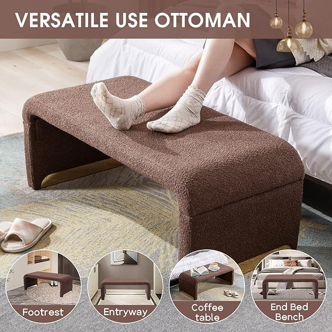 NIOIIKIT 43.3'' Ottoman Bench with Boucle Fabric, Faux Fur End of Bed Bench with Golden Metal Leg... | Amazon (US)