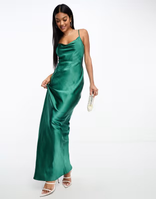 Pretty Lavish Keisha satin maxi dress in emerald green | ASOS | ASOS (Global)