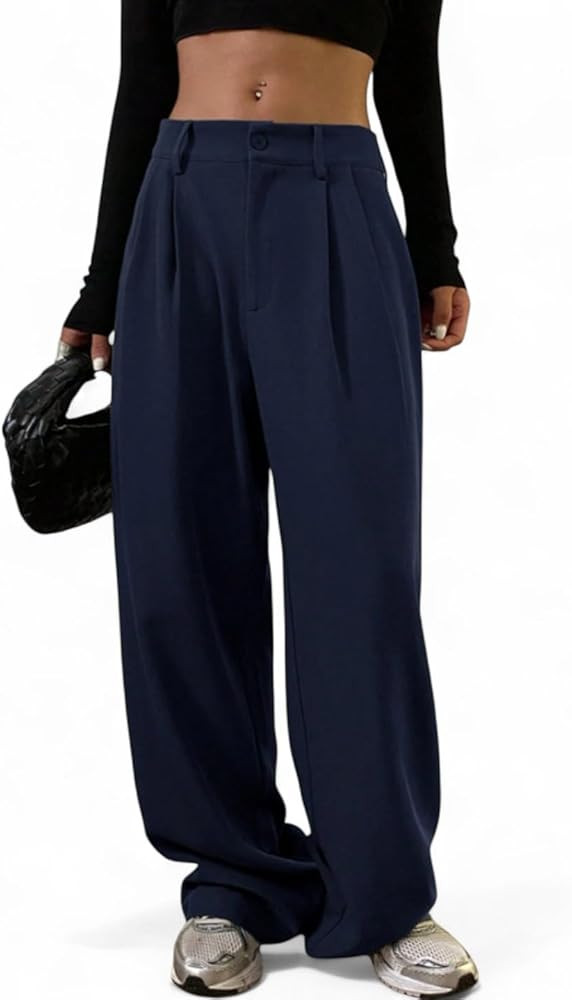 Oomph! Women's High-Waisted Pant | Wide Leg Trousers | Korean Style Stretchable Trouser|Trouser f... | Amazon (US)
