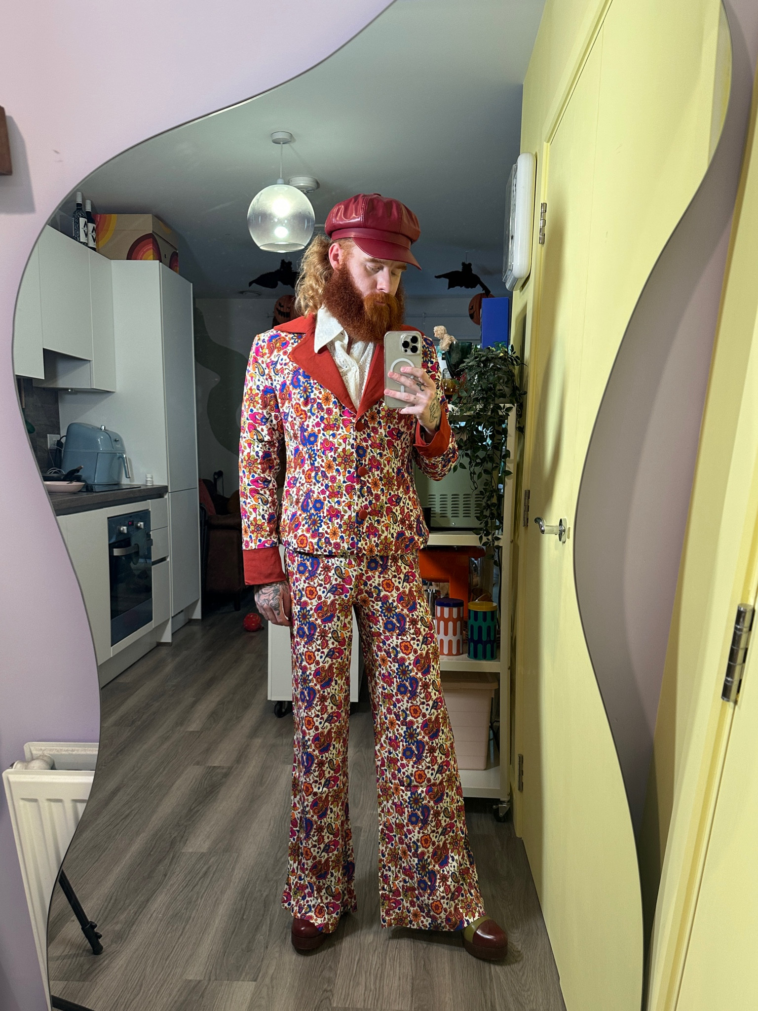 Red faux leather newsboy cap, patterned suit, flared suit trousers, men’s platform heeled boots, Etsy, asos, 70’s

#LTKSeasonal #LTKmens #LTKstyletip