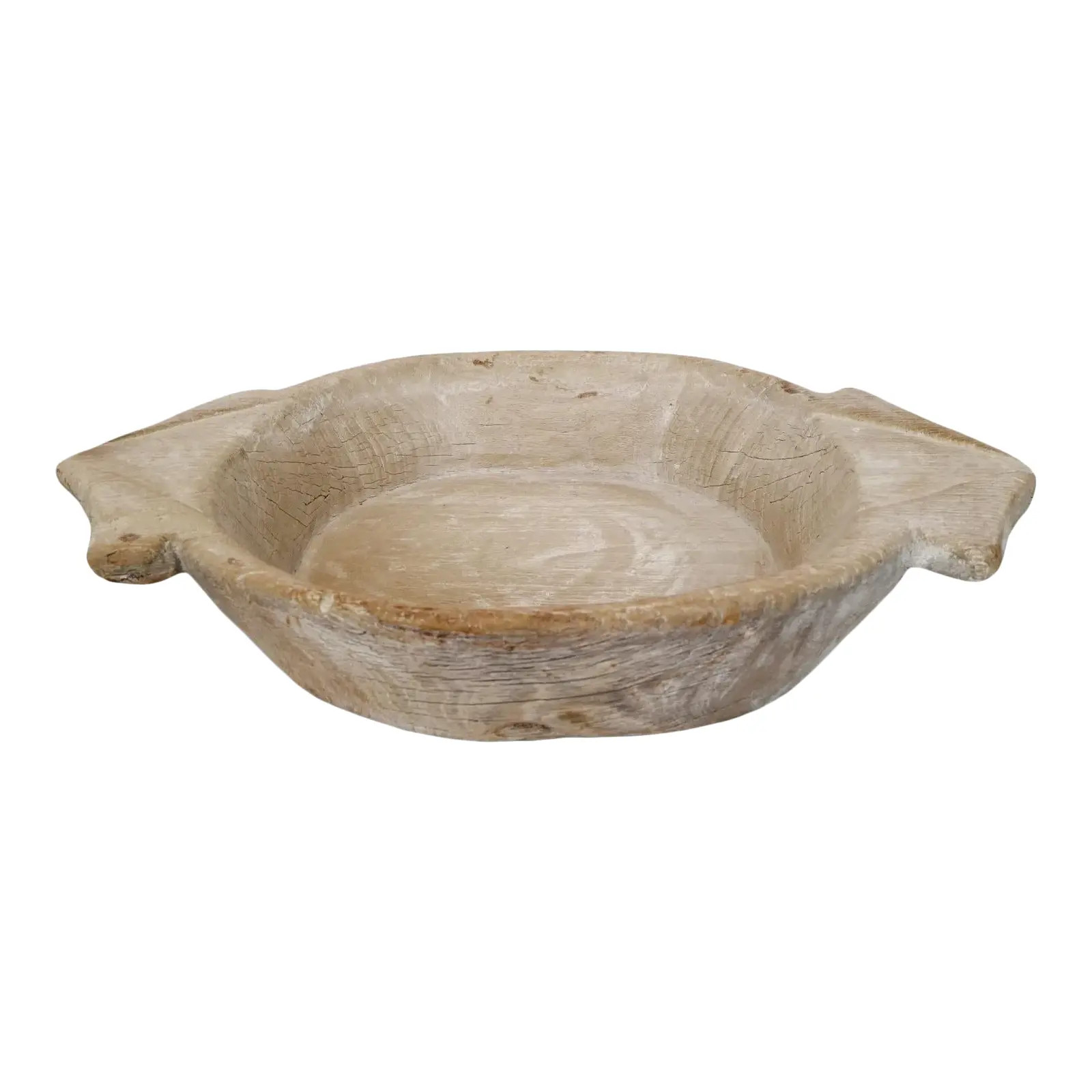Vintage White Wash Wood Bowl | Chairish