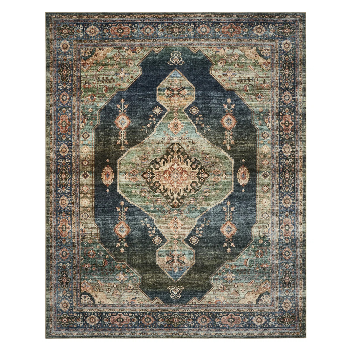 Soft Vintage Persian-Style Non-Slip Machine Washable Area Rug in Green/Teal for Living Room & Bed... | Wayfair North America