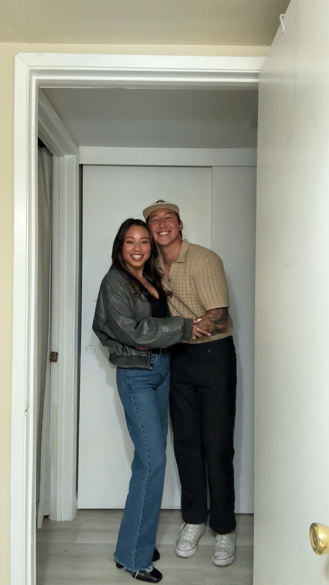 couple ootd for shopping & date night 🫶🏽 | dark wash denim | dark wash jeans | blue jeans | dark blue denim | abercrombie jeans | abercrombie denim | 90s fit jeans | leather booties | black leather booties | black belt | leather belt | gold buckle belt | gray leather jacket | gray bomber jacket | winter fashion | date night outfit | date night look 

#LTKfindsunder50 #LTKfindsunder100 #LTKstyletip