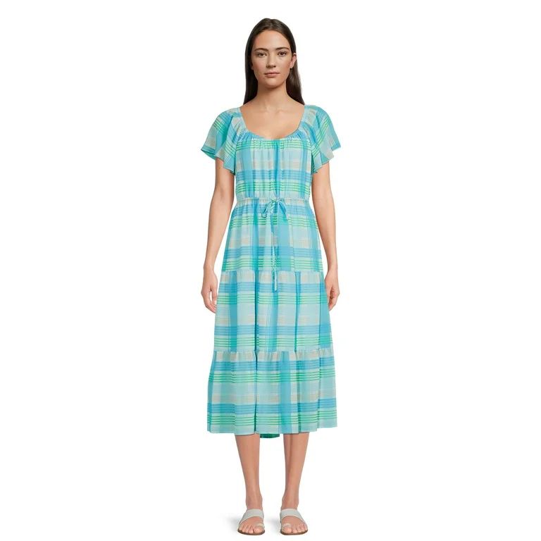 Time and Tru Women's Flutter Sleeve Tiered Dress | Walmart (US)