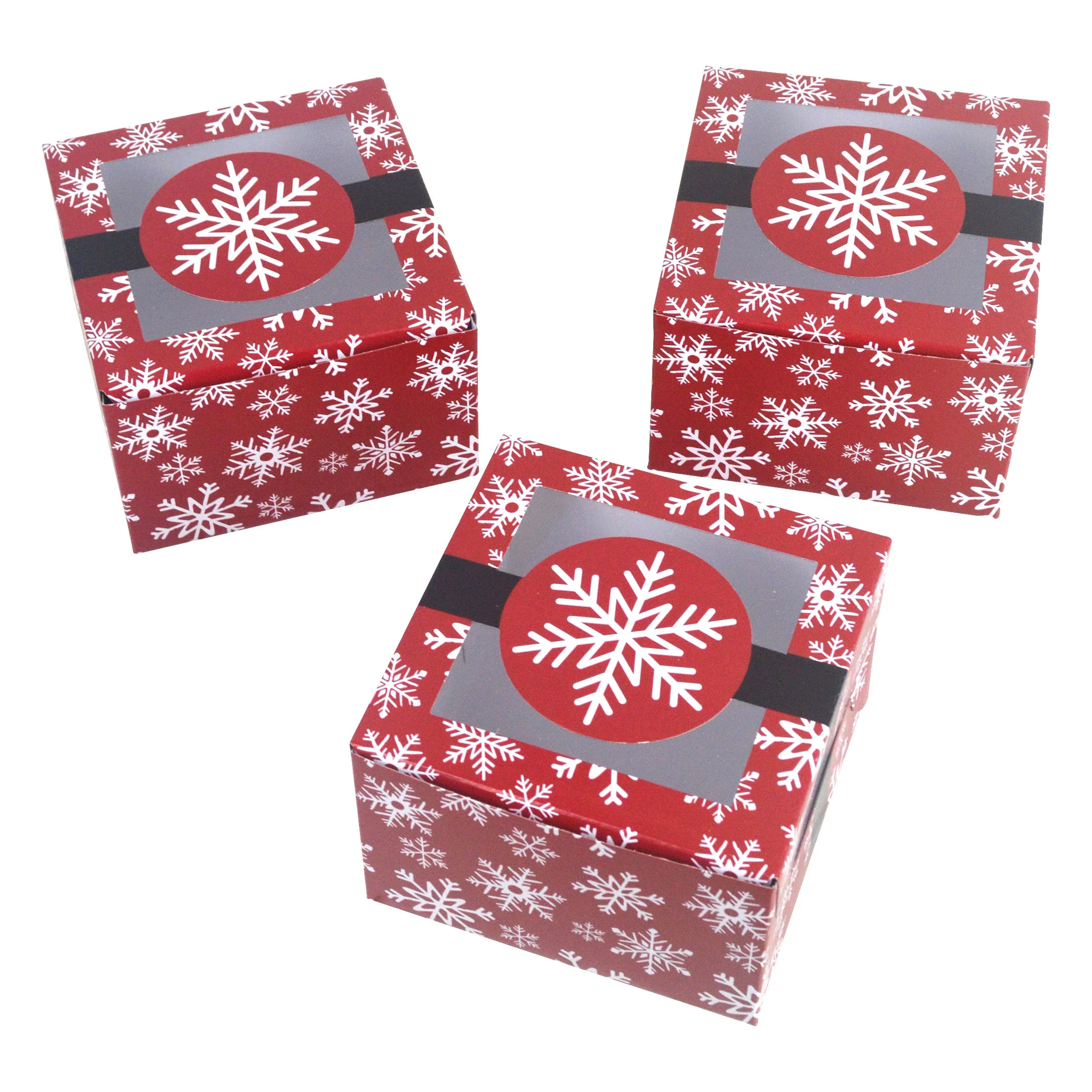 Snowflake Christmas Square Paper Treat Boxes with Windows, Red, White, and Black , 4.5" x 3" x 4.... | Walmart (US)