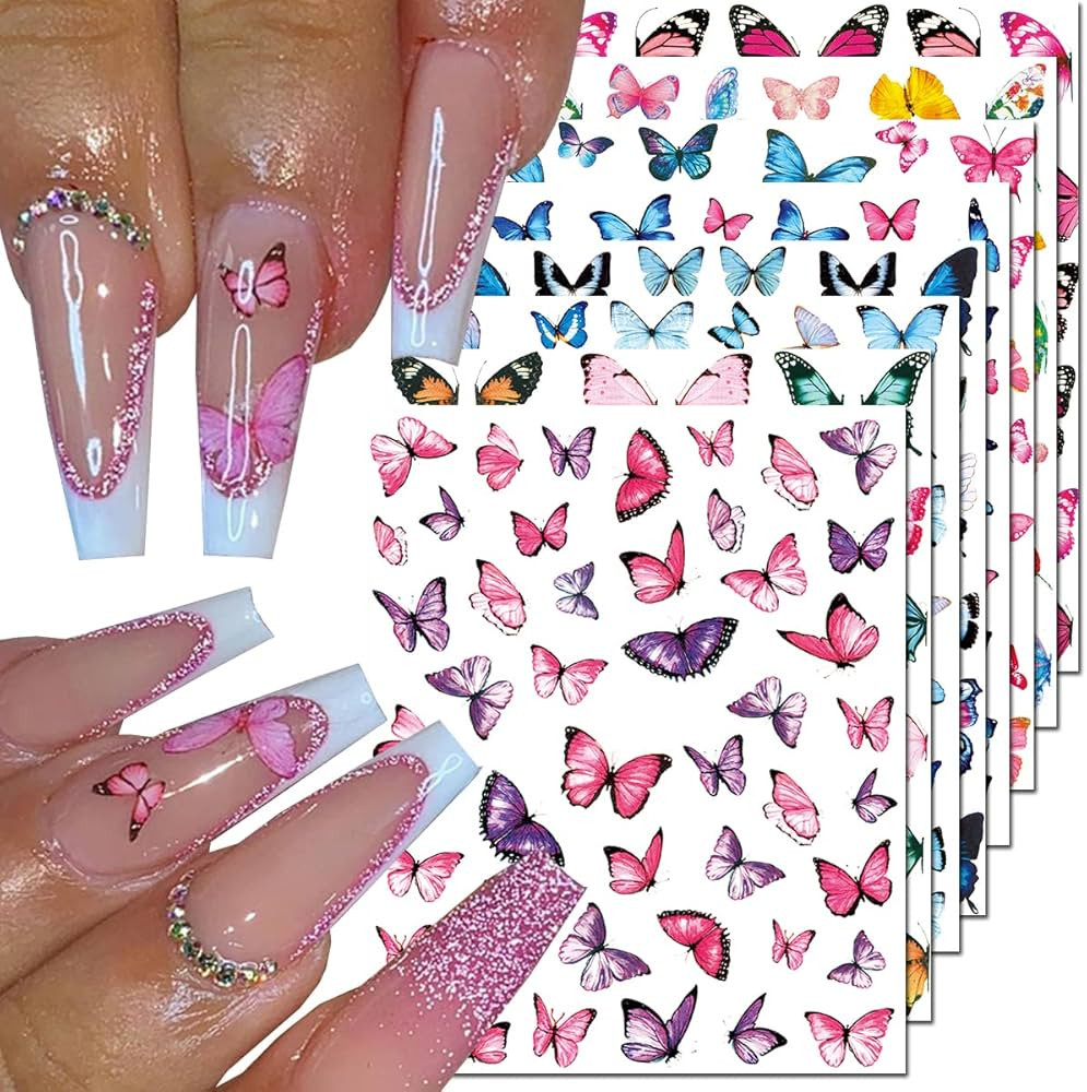 Amazon.com: 8Pcs Butterfly Nail Art Stickers Decals,3D Butterfly Nail Stickers for Nail Art,3D Se... | Amazon (US)
