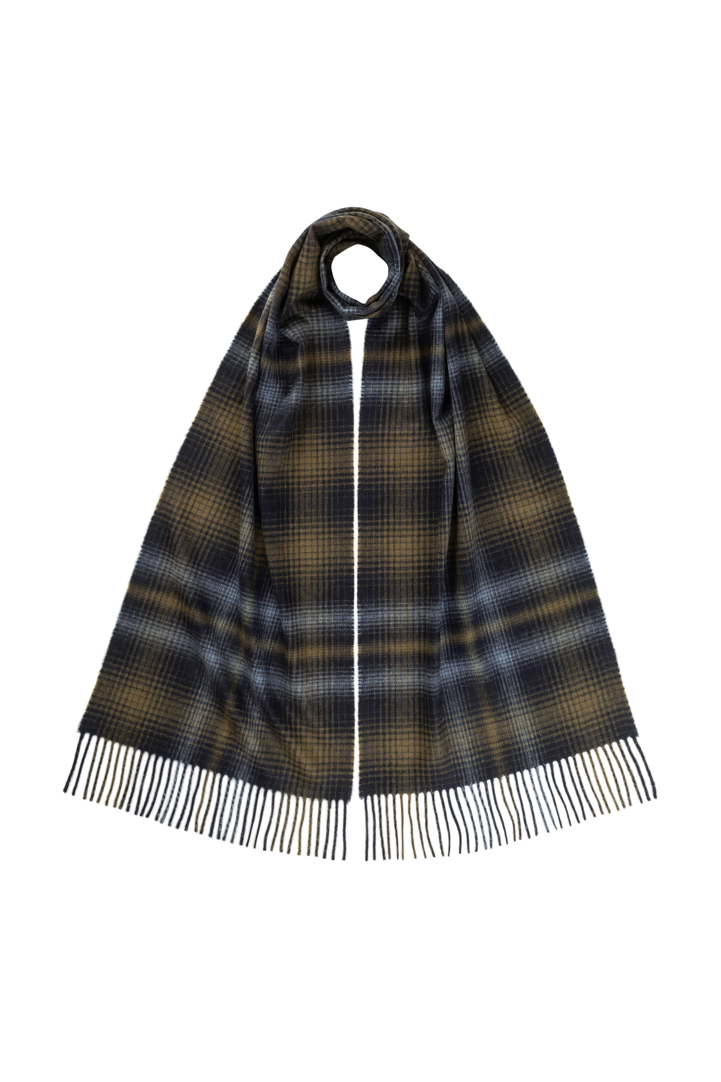 Navy Wide Cashmere Check Scarf | Johnstons of Elgin