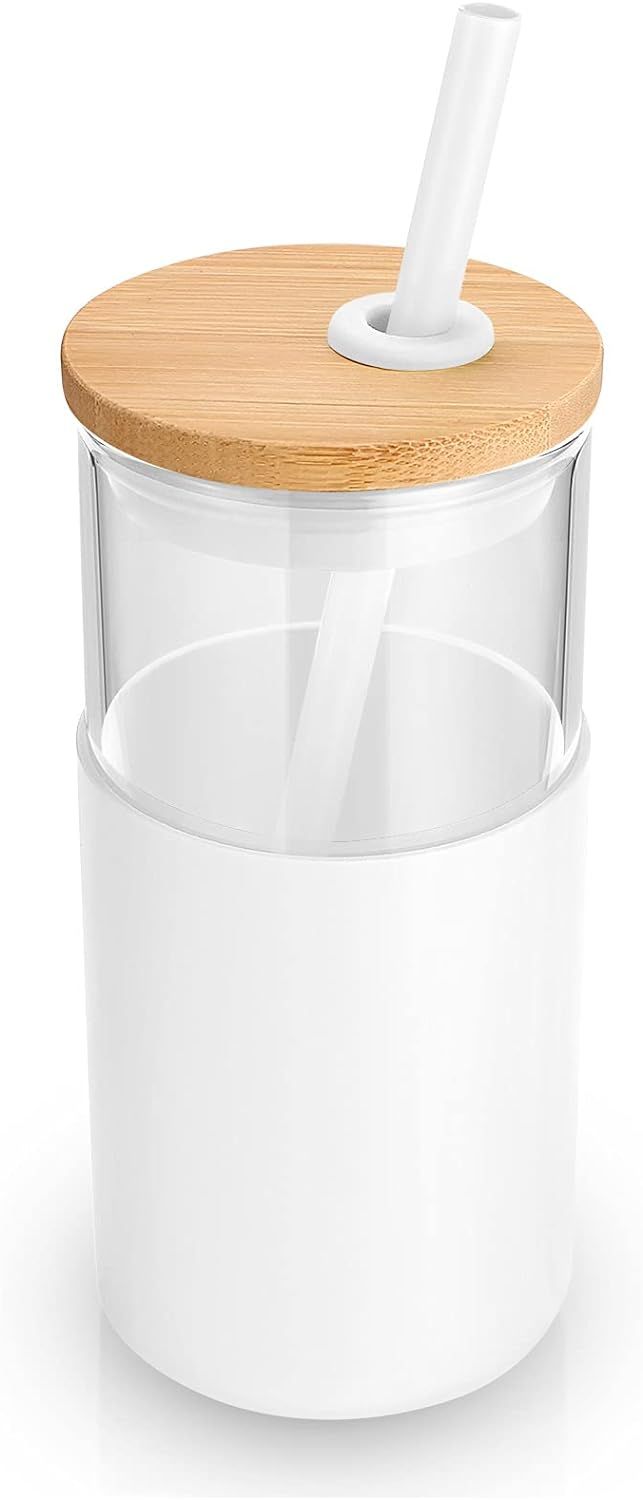 tronco 16oz Glass Tumbler Straw Silicone Protective Sleeve Bamboo Lid - BPA Free | Amazon (US)