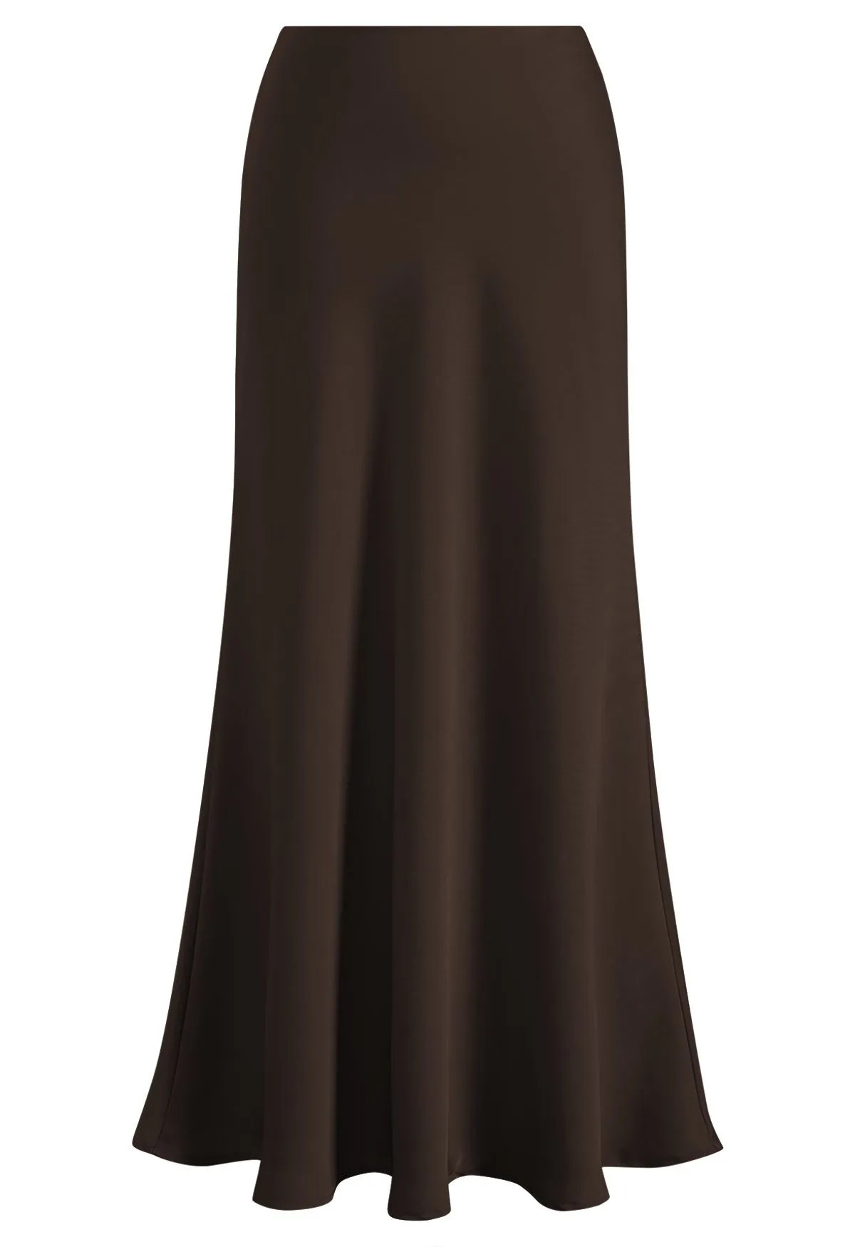 Fluid Draped Satin Flared Maxi Skirt in Brown for Dinner Dates & Holiday Events | Chicwish