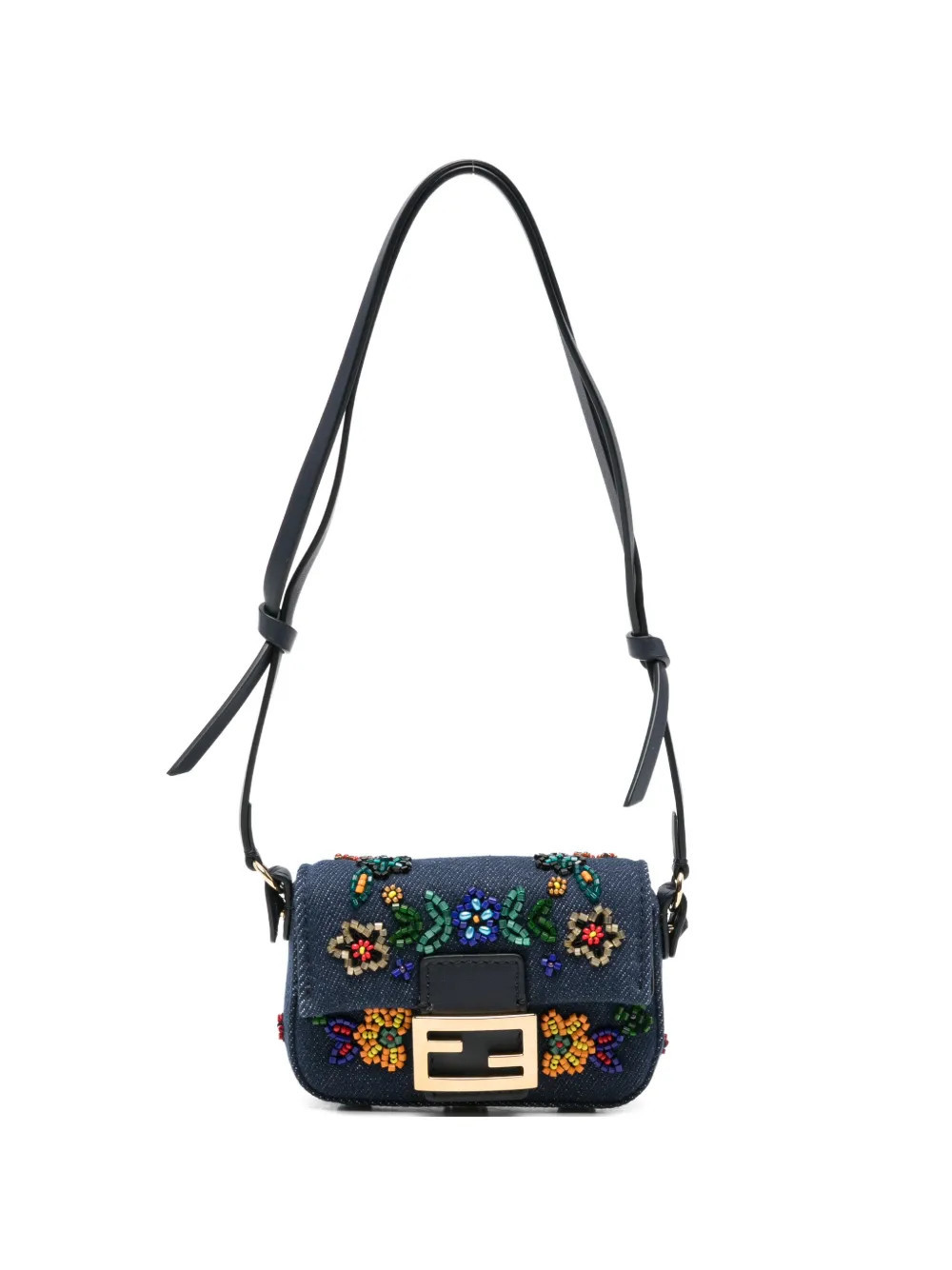 FENDI mini nano Baguette embroidered-flowers bag - Blue | Farfetch Global