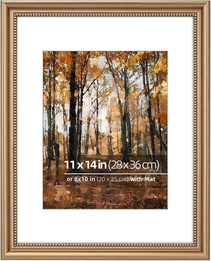 11x14 in Wood Classic Gallery Picture Frame, Ornate Beaded Inner, Matted for 8x10 Photo, Vertical... | Amazon (US)