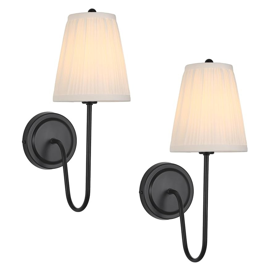 Electro bp; Elegant Single Wall Sconces White Pleated Fabric Lamp Shades with Black Curved Metal ... | Amazon (US)