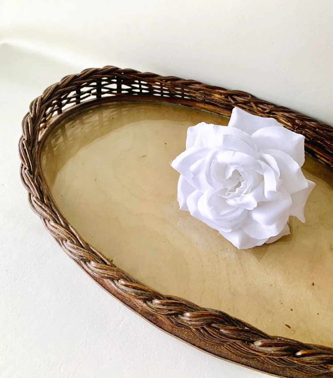 Vintage Glass Bottom Wicker Tray - Etsy | Etsy (US)