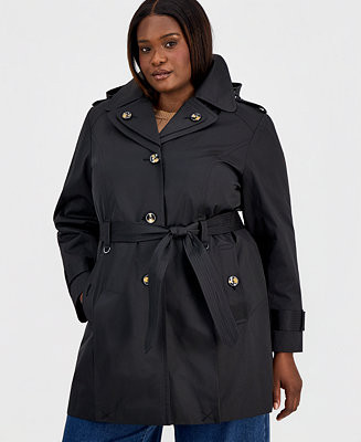London Fog Plus Size Single-Breasted Hooded Belted Trench Coat - Macy's | Macy's