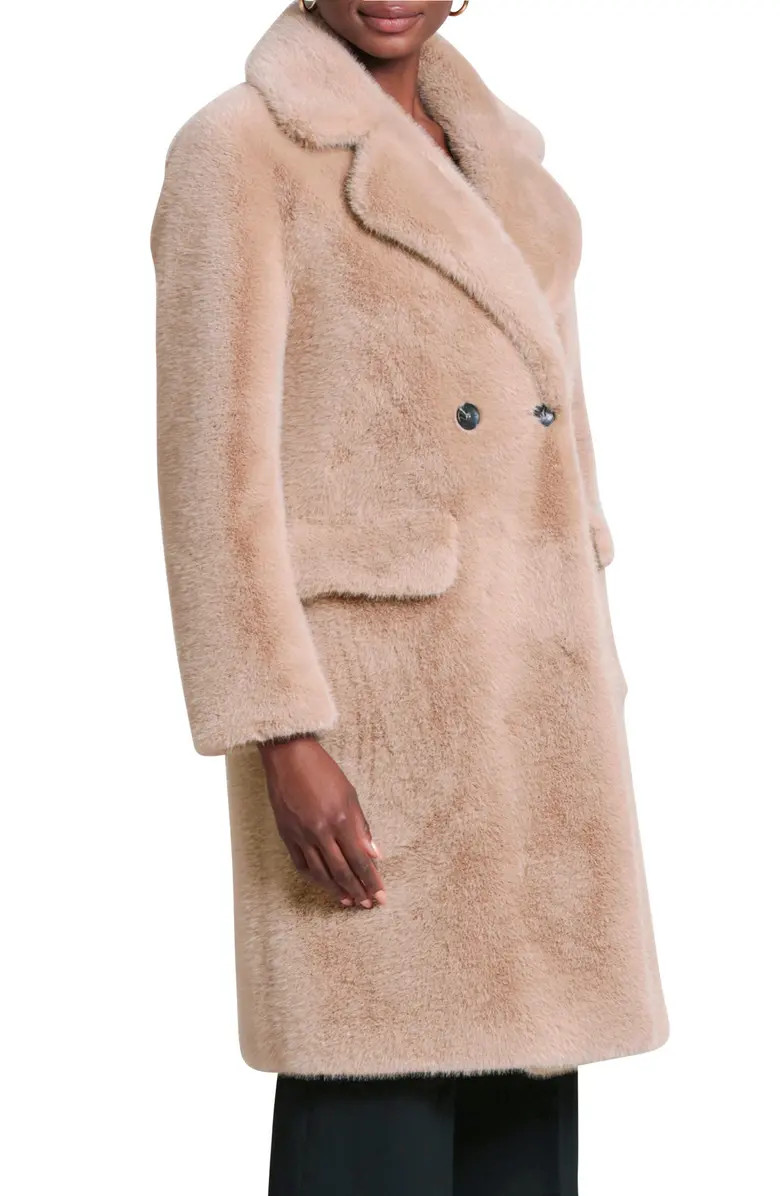 Relaxed Fit Longline Double Breasted Faux Mink Coat | Nordstrom