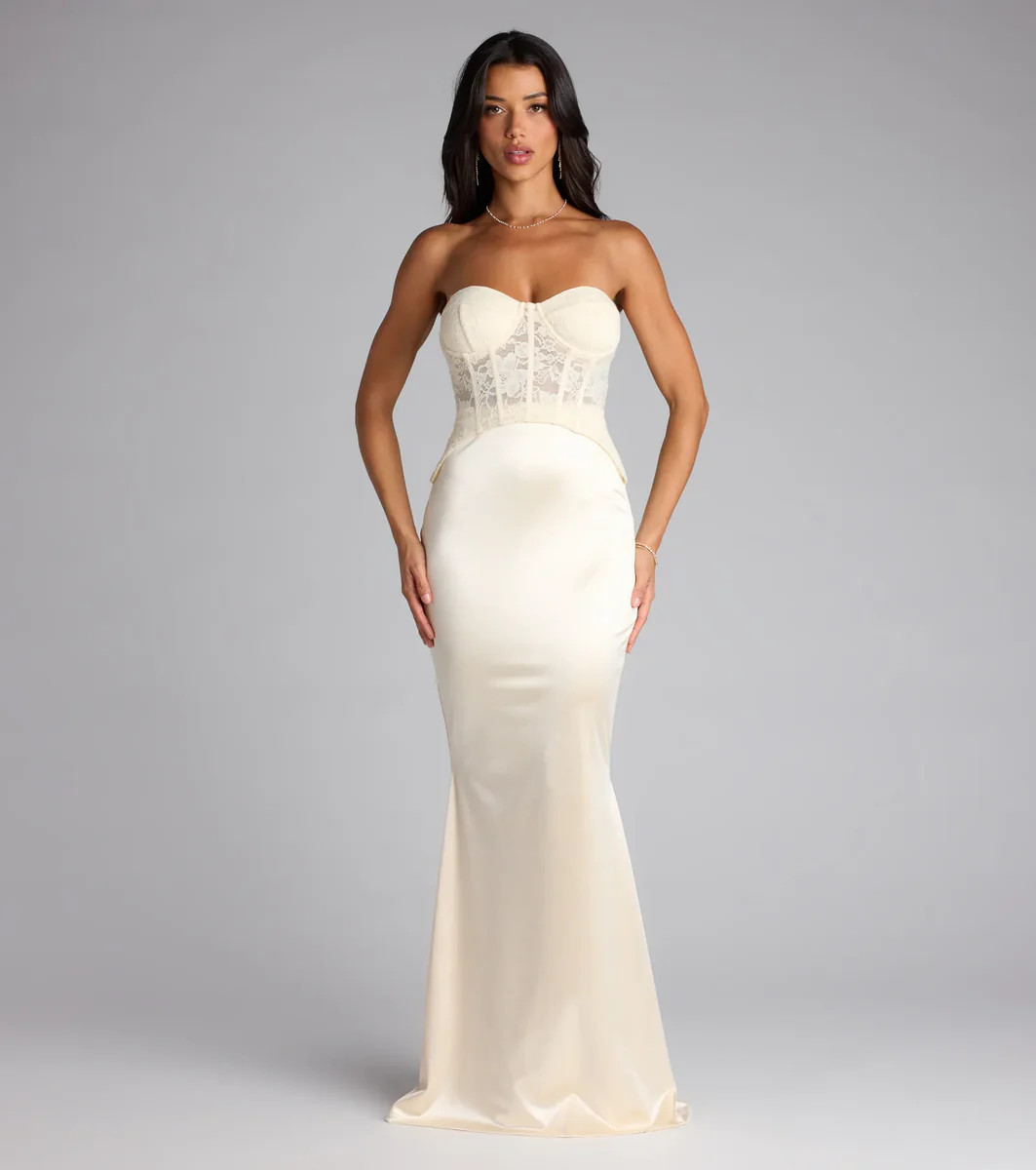 Ciara Lace Corset Satin Mermaid Formal Dress | Windsor Stores