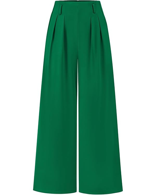 BTFBM Women's Elegant Flowy Dress Pants Front Pleated High Waisted Casual Wide Leg Loose Palazzo ... | Amazon (US)