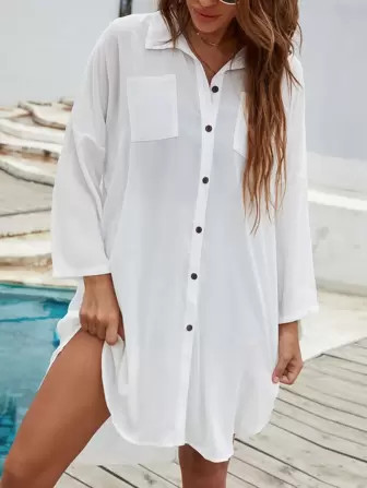 SHEIN Frenchy Drop Shoulder Button Front Blouse | SHEIN