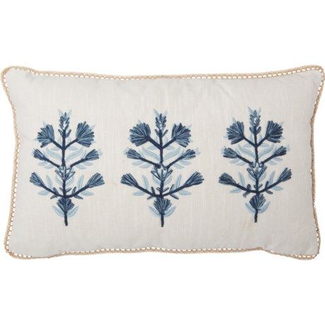 Boundary Chambray Embroidered Floral Throw Pillow - 14x24”, Navy | Sierra