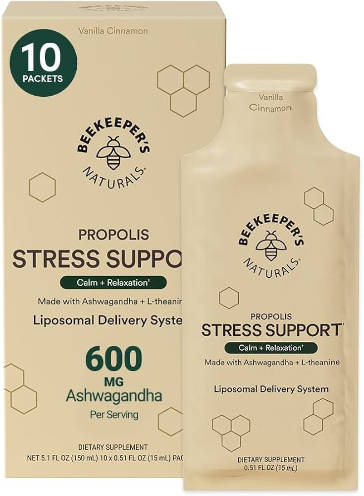 Propolis Stress Support Liposomal by Beekeeper's Naturals, 600mg, Ashwagandha + L-theanine, Anti-... | Amazon (US)