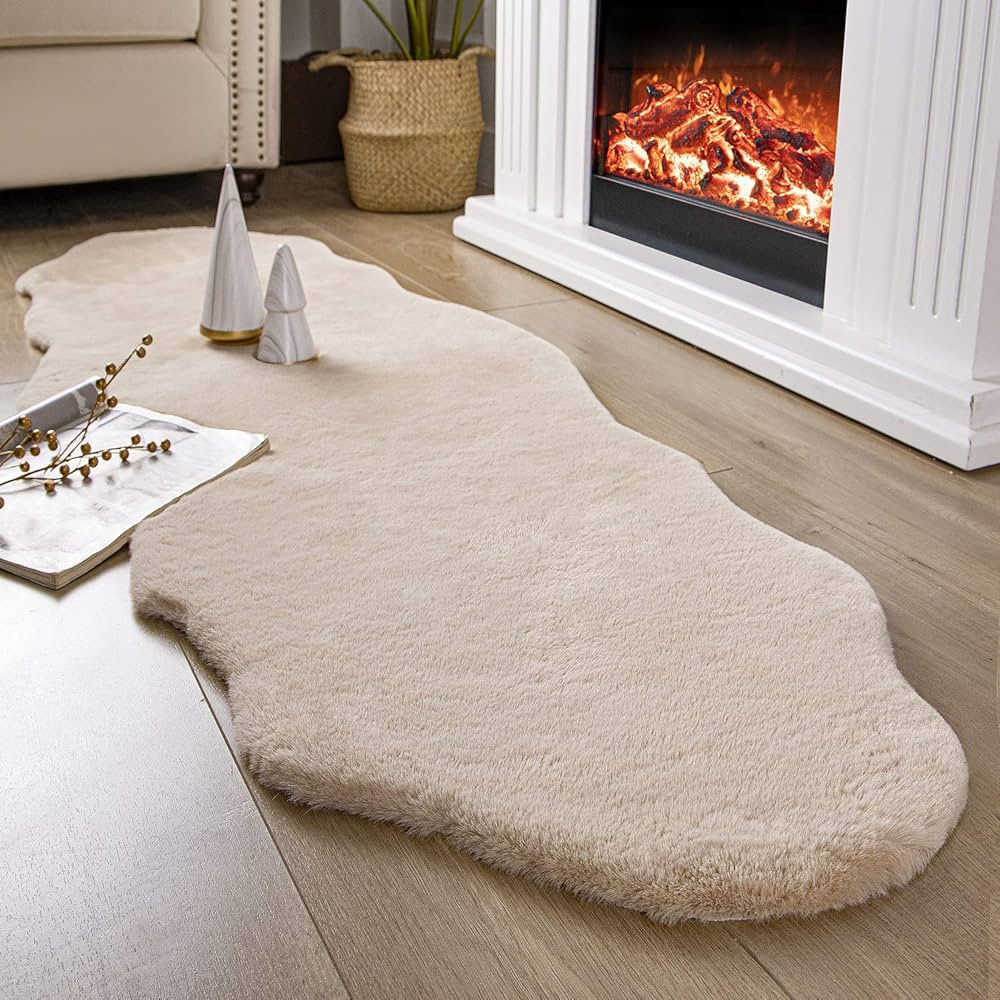 Ashler Faux Rabbit Fur Rug, Beige 2x6 ft Soft Fluffy Faux Fur Runner Rug, Shaggy Area Rug for Bed... | Amazon (US)